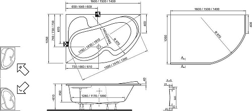 Ванна Rosa I 160*105 правая белая