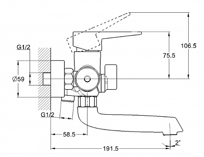 Смеситель д/ванны G-lauf (NUD3-A146/A045) ф35 короткий излив