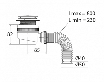 Сифон "Элит" д/душевого поддона  с отверстием слива 50 мм с гофротрубой L800 Клик-Клак (30987090)