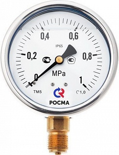 Манометр  0...10 bar (0...1,0МРа), ТМ-510Р.00 (100мм, G 1/2, кл. точ.1,5) (РОСМА) (6836)