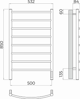 Полотенцесушитель "Классик" 500х850 П8 электро белый матовый (RAL 9003) TERMINUS 