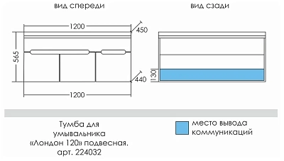 Комплект мебели 120 "Лондон-120" белая 1 яшик, 2 двери подвесная СанТа  (ум.Сириус-120)