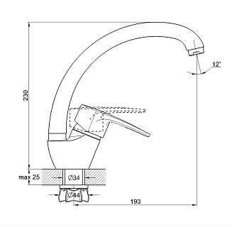 Смеситель д/кухни Solone (KAP4-A043) ф 40 одноручк. бок. на гайке