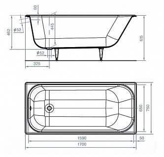 Ванна чугунная эм. 1,7х0,75 Ностальжи (Новокузнецк)  с ножками