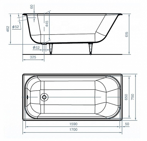 Ванна чугунная эм. 1,7х0,75 Ностальжи (Новокузнецк)  с ножками