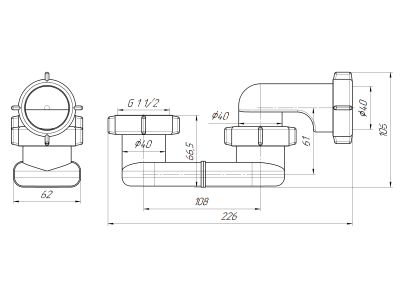 Колено-сифон для ванны плоский 1 1/2" Ани пласт Е000 (60)
