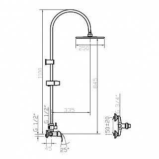 Душевая система YOUNG  картр. d35 без излива 3506/С ARGO 25934 снято с производства!! 