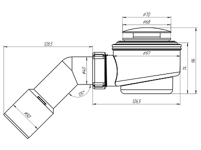 Сифон для душевого поддона 1 1/2" 50, клик-клак, хром, сетка с переходной трубой 45° 40/50 Ани пласт E411CLG(10)