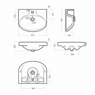 Умывальник "Самарский" под кронштейны 1-й величины 575х445 (Самара) АКЦИЯ!!