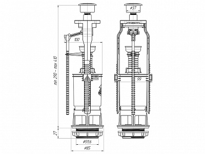 Арматура д/унитаза Ани спускная эконом, кнопка мет., без клапана WC7030М  (30)