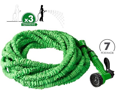 Набор поливочный: шланг удлин-ся 15м, распыл. пист-ый 7поз.,адаптер внеш 1/2"x3/4" РОСТОК 428498-15