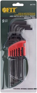 Ключи имбусовые FIT с шаром 9шт HEX(1,5-10мм) (64195)
