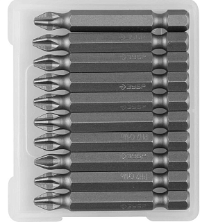 Набор бит ЗУБР "Мастер" кованые, тип хвостовика Е1/4, РН2, 50мм, 10шт 26001-2-50-10