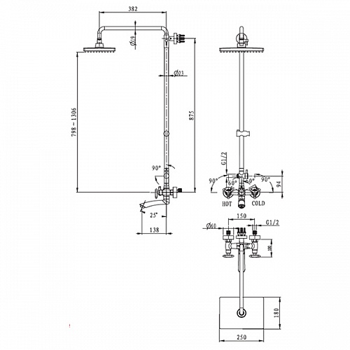 Душ. система KAISER Trio 3-листник (57188)бронза