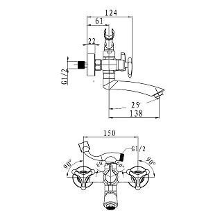 Смес д/ванны Kaiser Trio кер.излив 15см (57122)