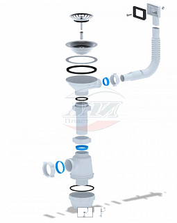 Сифон 3 1/2х40 бутылочный с отводом для стиральной машины, с переливом Ани пласт Грот А1045S (10)