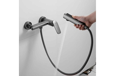 Смеситель с гиг. душ настенный оружейная сталь SHEVANIK S8505T-1