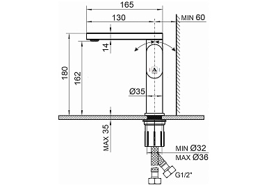 Смеситель д/умывальника ALITA поворотный излив, алюминий, картридж d25 2534 ARGO 44711