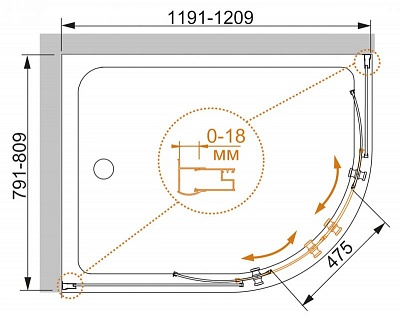 ДУШЕВОЙ УГОЛОК CEZARES PRATICO-RH-2 120/80-C-Cr