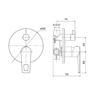 Встраиваемый смеситель с дивертором и двумя выходами, Runo, IDDIS, RUNSB00i67