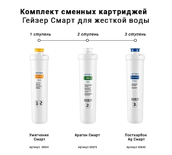 Комплект картриджей Гейзер для СМАРТ для жесткой воды 50095, для арт 106341