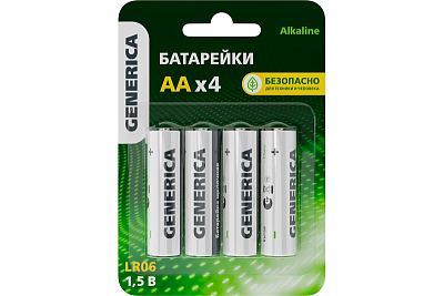 Элемент питания алкалиновый AA/LR6 Alkaline (блист.4шт) GENERICA ABT-LR06-ST-L04-G