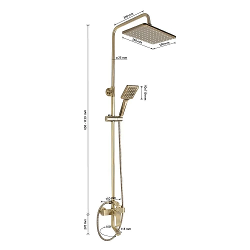 GFmark Душевая система, тропический душ, БРОНЗА, латунь (5075)