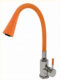 Смеситель д/кухни SOLID d35 двухрежимн. оранжевый гибкий излив, нерж. гайка 3512 ARGO 43342