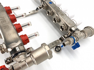 Коллектор с расходомерами 4-вых нерж. с кранами Vieir (VR113-04) (5)