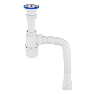 Сифон Элит бутылочный с удл. выпуском нерж.чаш. с гофрой 800мм 11/2х40/50 30986142