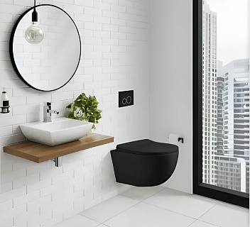 Унитаз подвесной Cerutti  SPA "ORLTER Aria MBF" безободковый ЧЕРНЫЙ МАТ, дюропл.с м/лифт CT10017