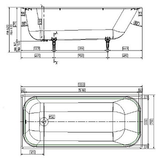 Ванна чугунная эм. 1,5х0,75 Новокузнецк Сибирячка У + ручки + ножки