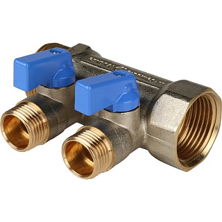 Коллектор с шар. краном синий 1"х1/2х2  (SMB 6201 011202) STOUT