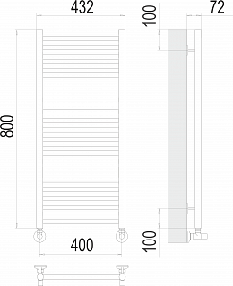 Полотенцесушитель 400х800 П16 "Аврора" (5+6+5)+отр.+эксцент.+уголок TERMINUS 