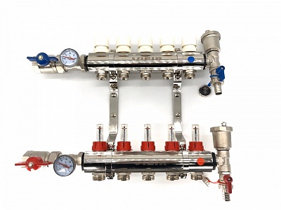 Коллектор с расходомерами 6-вых Латунь с кранами (VR112-06) (3)