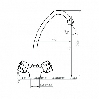 Смеситель д/кухни DORIA Г-обр.излив 17см  керамика 1/2  022D ARGO 09984