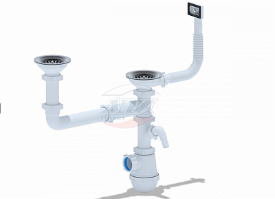 Сифон 3 1/2х40 бутылочный ДВОЙНОЙ разноуровневый д/мойки с пер и отводом с/м Ани  А7700S  (10)