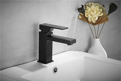 Смеситель д/раковины ROSE черный R1001H-1