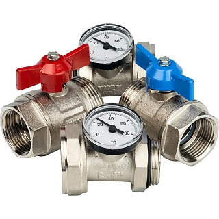 Комплект прямых шаровых кранов 1" с термометром SMS-1000-030001 Stout