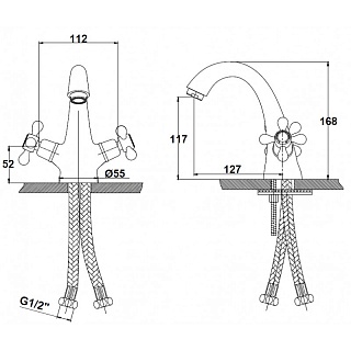 Смес д/раковины Kaiser Carlson Style крест монолит (44313-1/44311)