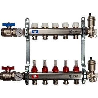 Коллектор 5-вых. нерж.ст. с расходомер. в сборе (SMS 0907 000005) STOUT