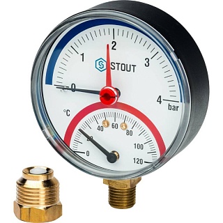 Термоманометр 0...10 bar 0...120' C с автомат.запорн. клапаном Dn 80 1/2" (SIM-0006-801015) радиальный