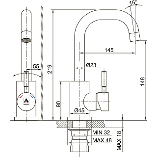 Смеситель д/умывальника SOLID нерж. d35, L-излив, гайка 3502 ARGO 43995