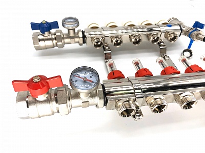 Коллектор с расходомерами 4-вых Латунь с кранами (VR112-04) (3)