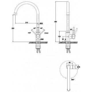 Смес д/кухни Kaiser Merkur бок. с гайкой (26344/5048)