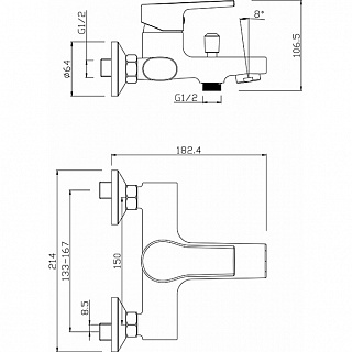 Смеситель д/ванны ORFEY карт. d40  коротк. излив шток 40-05L  ARGO 41001 