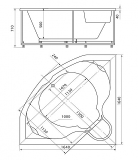 Ванна акриловая Сириус 164х164 угловая