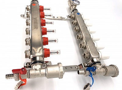 Коллектор с расходомерами 6-вых нерж. с кранами Vieir (VR113-06) (5)