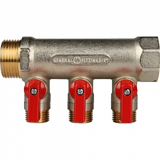 Коллектор с шар. краном красный 1"х1/2х3  (SMB 6200 011203) STOUT