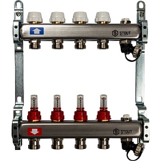 Коллектор 4-вых. нерж.ст. с расходомер. (SMS 0927 000004) STOUT